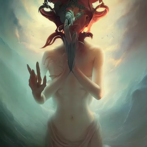 Image similar to reaching enlightenment by peter mohrbacher and emmanuel shiu and martin johnson heade and bastien lecouffe - deharme