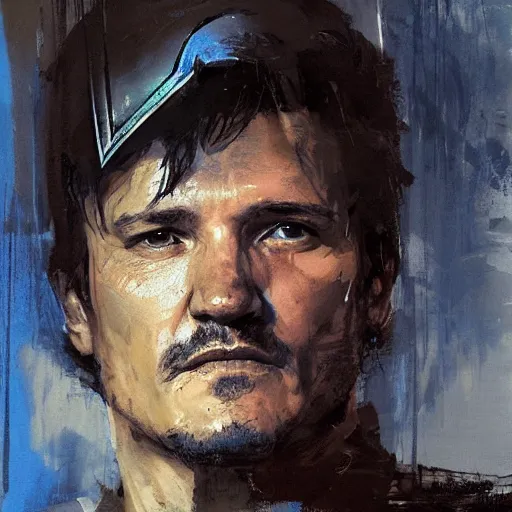 Image similar to portrait of an emotional pedro pascal as the mandalorian, by jeremy mann, anders zorn.