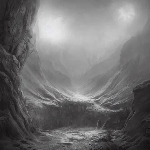 Image similar to michal karcz charcoal drawing of a beautiful landscape. , horror theme, detailed, elegant, intricate, 4k,