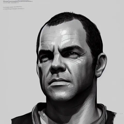 Image similar to a well designed portrait of trevor from gta v, detailed, realistic, sketch style, artstation, greg rutkowski, 8 k resolution.