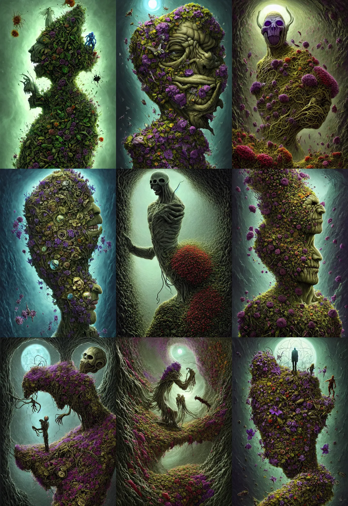 Image similar to the platonic ideal of flowers, salvia divinorum, insects and empathy cletus kasady ultimate carnage thanos dementor wild hunt doctor manhattan chtulu nazgul mandelbulb davinci, d & d, fantasy, ego death, detailed, intricate, hyperrealism, intense, scary, decay, art by artgerm gediminas pranckevicius