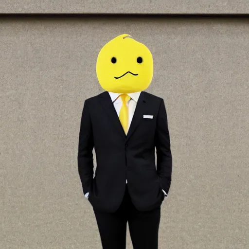 Image similar to a man wearing a suit lemon head