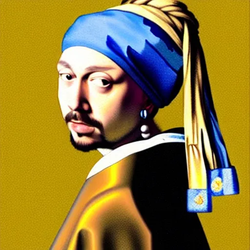 Prompt: Post Malone with a Pearl Earring by Johannes Vermeer, realistic painting