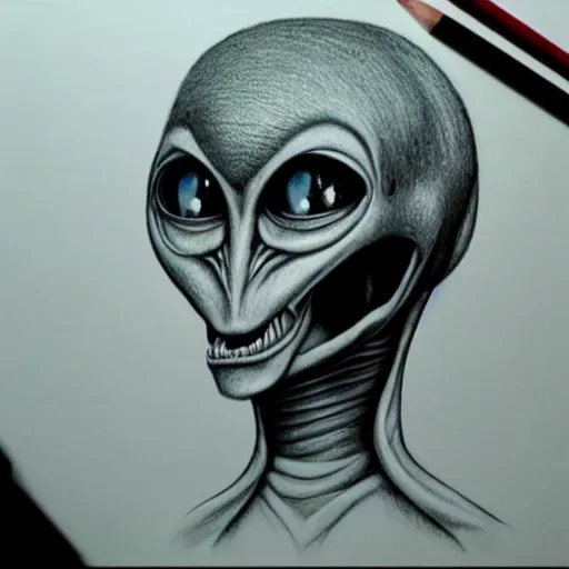 Image similar to hyper realistic drawing of an alien