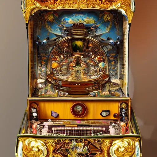 Prompt: rococo-style pinball machine