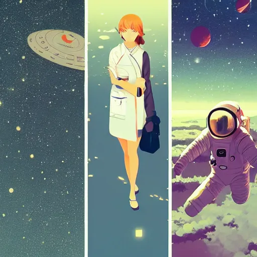 Image similar to jessica alba light novel illustration as an astronaut by makoto shinkai by victo ngai by by hokuskai