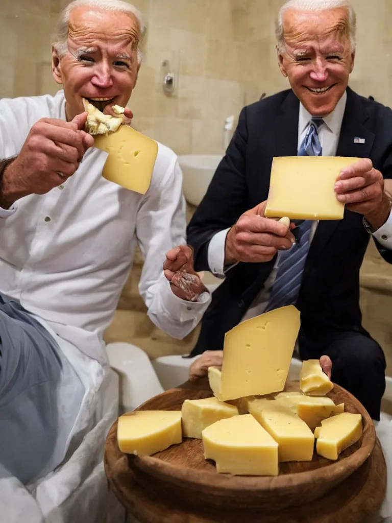 Image similar to Joe Biden eating cheese in a bathtub