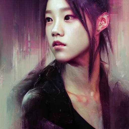 Image similar to jisoo of blackpink, hyperrealistic portrait, bladerunner street, art of elysium by jeremy mann and alphonse mucha, fantasy art, photo realistic, dynamic lighting, artstation, poster, volumetric lighting, very detailed face, 8 k, award winning