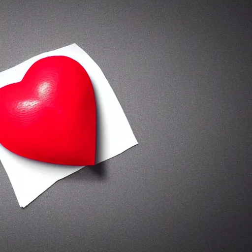 Image similar to 3d render of a badly formed red putty heart shape in the middle of a gray sheet of paper