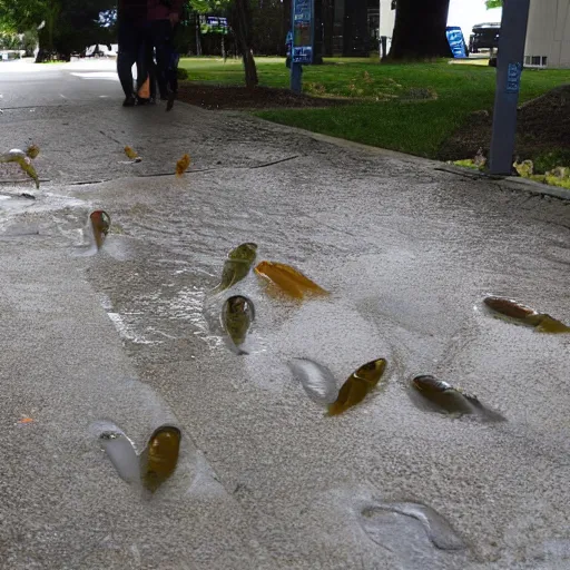 Image similar to a liquid sidewalk, group of fish barely visible inside it