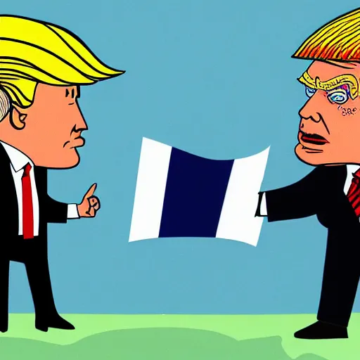 Prompt: emanuel macron vs donald trump in fall guys art