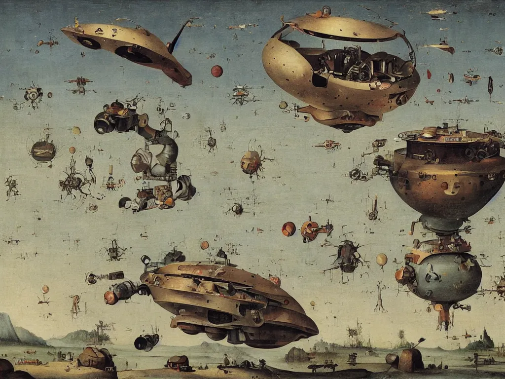 Prompt: dream bot mothership above a giant forehead. painting by bosch, walton ford