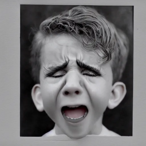 Image similar to A new cartoon cartoon character of a boy crying in the vintage photograph style, name of the character is chad, 8k, insane details, ultrarealistic