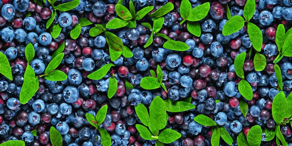 Image similar to artistic medium close-up stylized 3D render of blueberry bushes in a forest. Digital art. Rustic. Nordic. 4K. Trending on artstation. Leafy. Extremely detailed. Nature. Artistic. Wild.