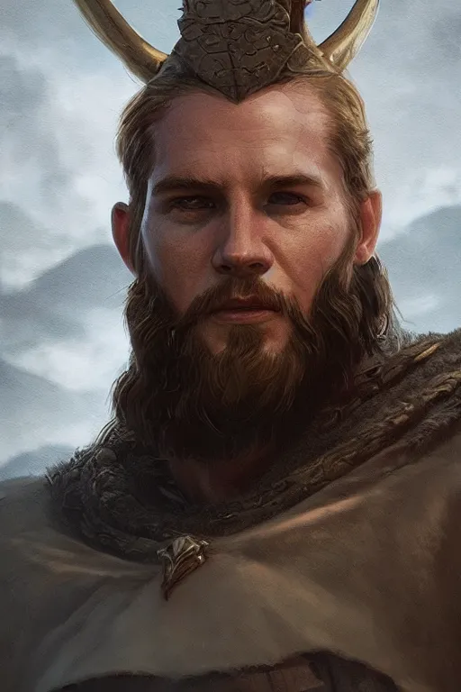 Prompt: portrait, the King of the vikings, dramatic lighting, cinematic, establishing shot, extremly high detail, foto realistic, cinematic lighting, post processed, concept art, artstation, matte painting, style by eddie mendoza, raphael lacoste, alex ross
