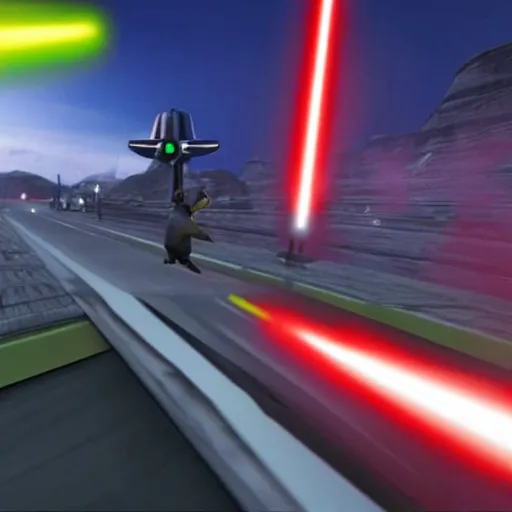 Prompt: still image of darth vader driving in mario kart tour deluxe race, unreal engine