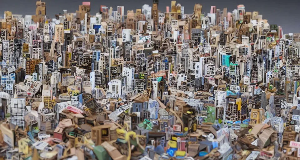 Image similar to Tokyo skyline made entirely of cardboard boxes, nintendo labo, miniature diorama, macro photography