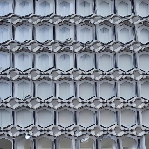 Image similar to 3d printed Hexa façade , Voronoi, parametric design, telephoto lens