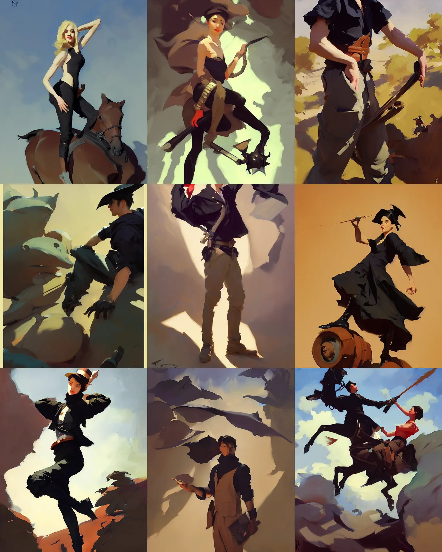 Prompt: black cloth fabric jodhpurs greg manchess painting by sargent and leyendecker, studio ghibli, fantasy, medium shot, asymmetrical, intricate, elegant, matte painting, illustration, hearthstone, by rhads by greg rutkowski, by greg tocchini, by james gilleard, by joe fenton