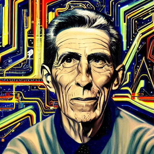 Image similar to The mighty kingly claude shannon father of cybernetics and artificial intelligence, highly detailed, award winning art, featured on art station