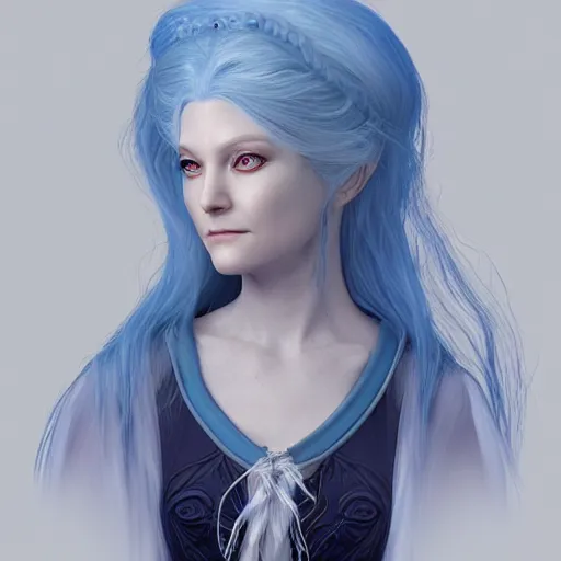 Image similar to a woman with white hair and blue eyes, a character portrait by Brian and Wendy Froud, trending on cg society, fantasy art, zbrush, airbrush art, digital painting