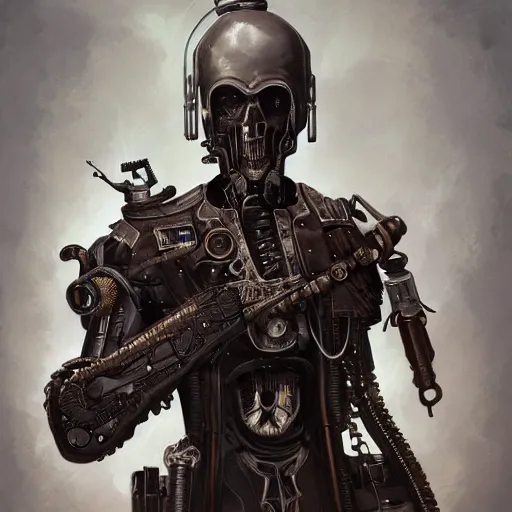 Image similar to clint eastwood as steampunk cyborg reaper, scifi, intricate, elegant, highly detailed, digital painting, artstation, concept art, smooth, sharp focus, illustration, art by giger