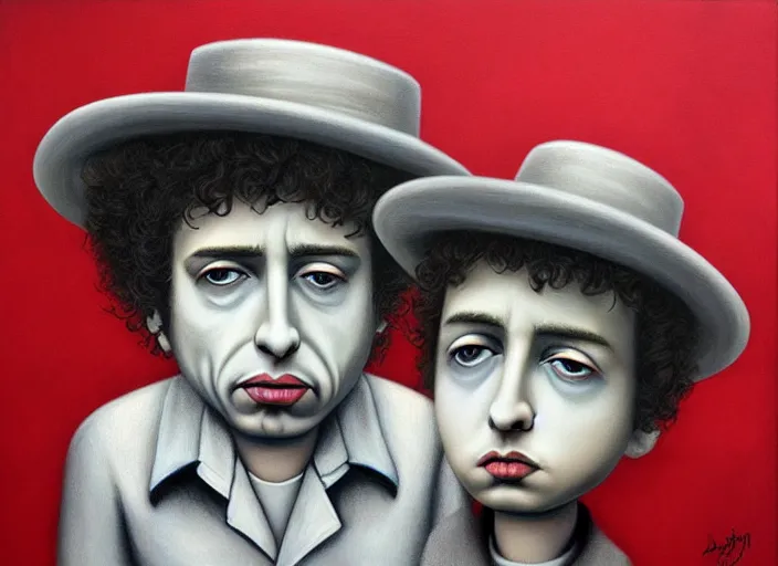 Image similar to bob dylan, an ultrafine detailed painting by mark ryden, trending on deviantart, pop surrealism, whimsical, lowbrow, grotesque