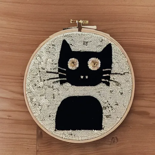 Prompt: a photo of a cat embroidered with sequins