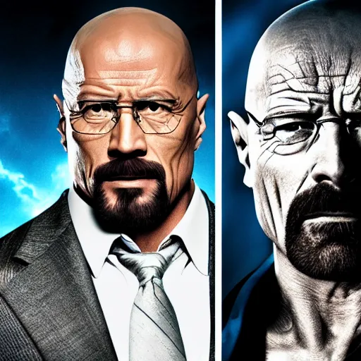 Image similar to walter white from breaking bad with dwayne rock johnson's face, 4 k, realistic