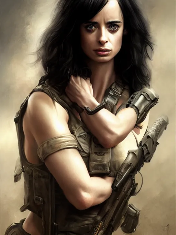 Prompt: krysten ritter as a rambo, digital painting, extremely detailed, 4 k, intricate, brush strokes, mark arian, artgerm, bastien lecouffe - deharme