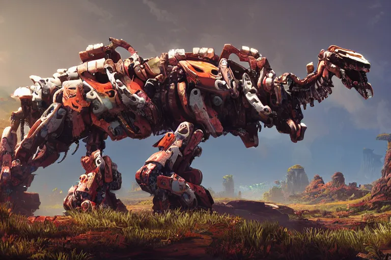 Image similar to clamberjaw machine mecha animal beast robot of horizon forbidden west horizon zero dawn bioluminiscence global illumination ray tracing hdr fanart arstation by sung choi and eric pfeiffer and gabriel garza and casper konefal