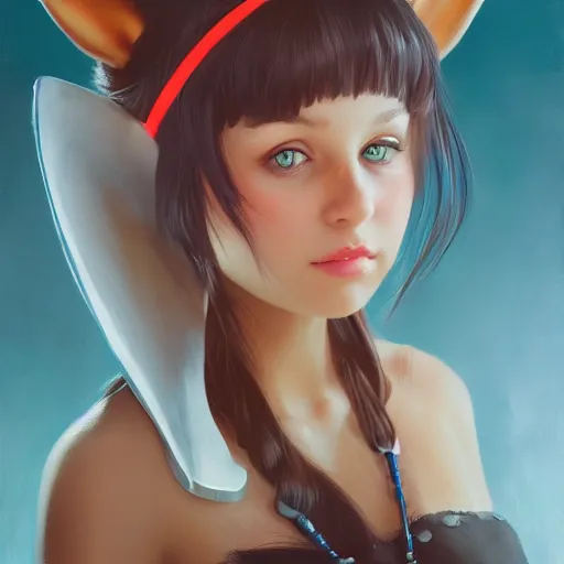 Prompt: full portrait of a cute young woman with robot ears, 4k, sharp focus, Andreas Rocha