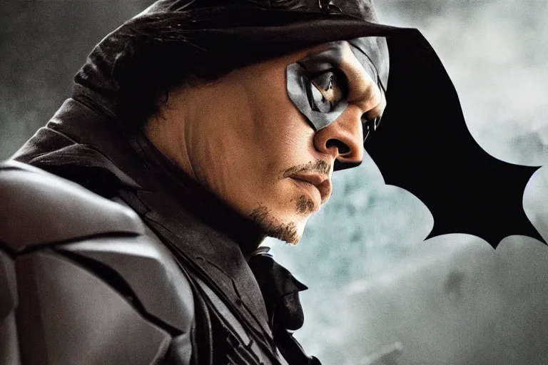 Prompt: film still of Johnny Depp as Batman in The Dark Knight, 4k