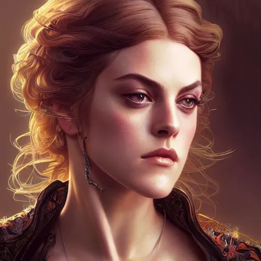 Prompt: beautiful young riley keough, closeup, d & d, fantasy, intricate, elegant, highly detailed, digital painting, artstation, concept art, matte, sharp focus, illustration, art by artgerm and greg rutkowski and alphonse mucha