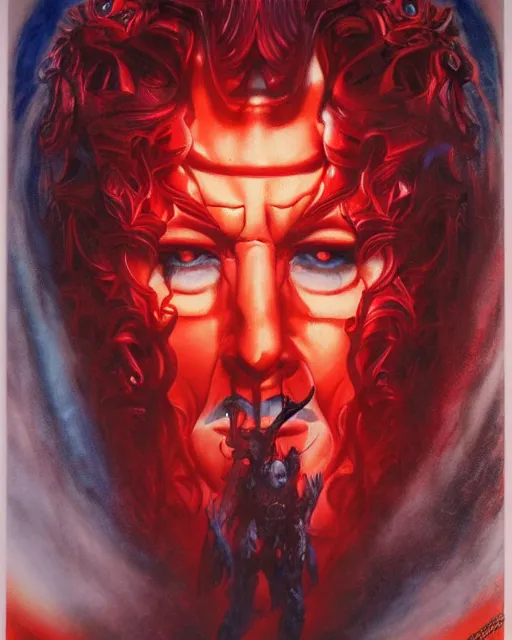 Image similar to hades, red, airbrush, drew struzan illustration art, key art, movie poster