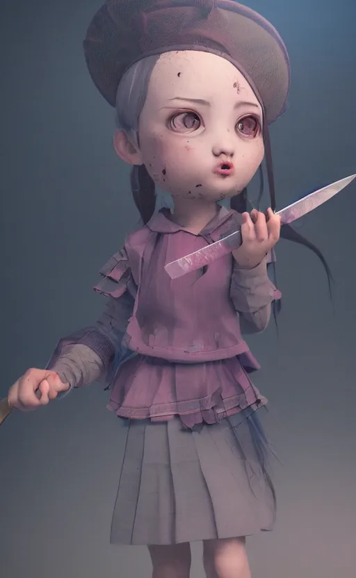 Prompt: magical and mystical school girl holding a knife on a abandoned factory, octane render, rembrandt, cgsociety, artstation trending, highly detailded