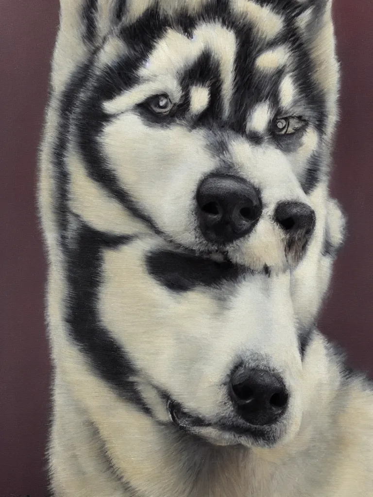 Image similar to portrait painting of a husky wearing a white vest