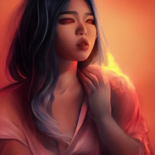 Prompt: a beautiful filipino woman who is also a dragon breathing incredible smoke, thought provoking, matte colors, very very very dramatic lighting, abstract and inspiring digital art trending on artstation