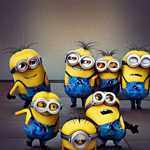 Image similar to “The minions from Despicable me crowding around jesus, 4K, sunny day, wide angle, highly detailed”