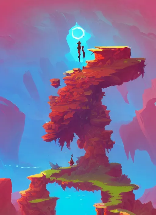 Prompt: man standing on top of a rock next to a river, a screenshot by anton fadeev, featured on polycount, fantasy art, 2 d game art, concept art, official art
