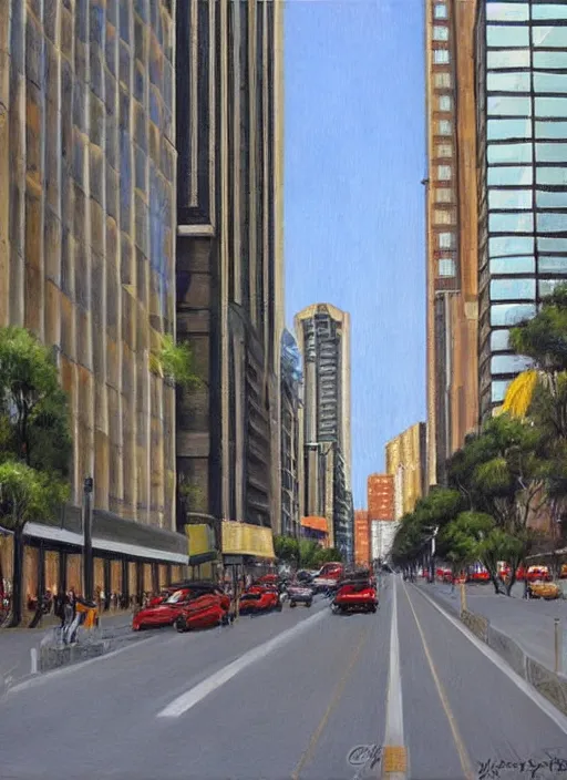 Prompt: avenida paulista in the xc century, very realistic beautiful painting, detailed, by gerardo dottori