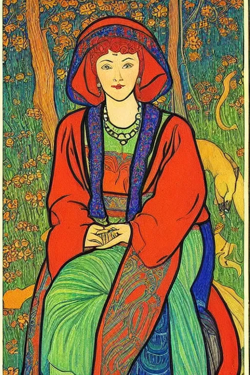 Image similar to women, painting by bilibin, detailed art,