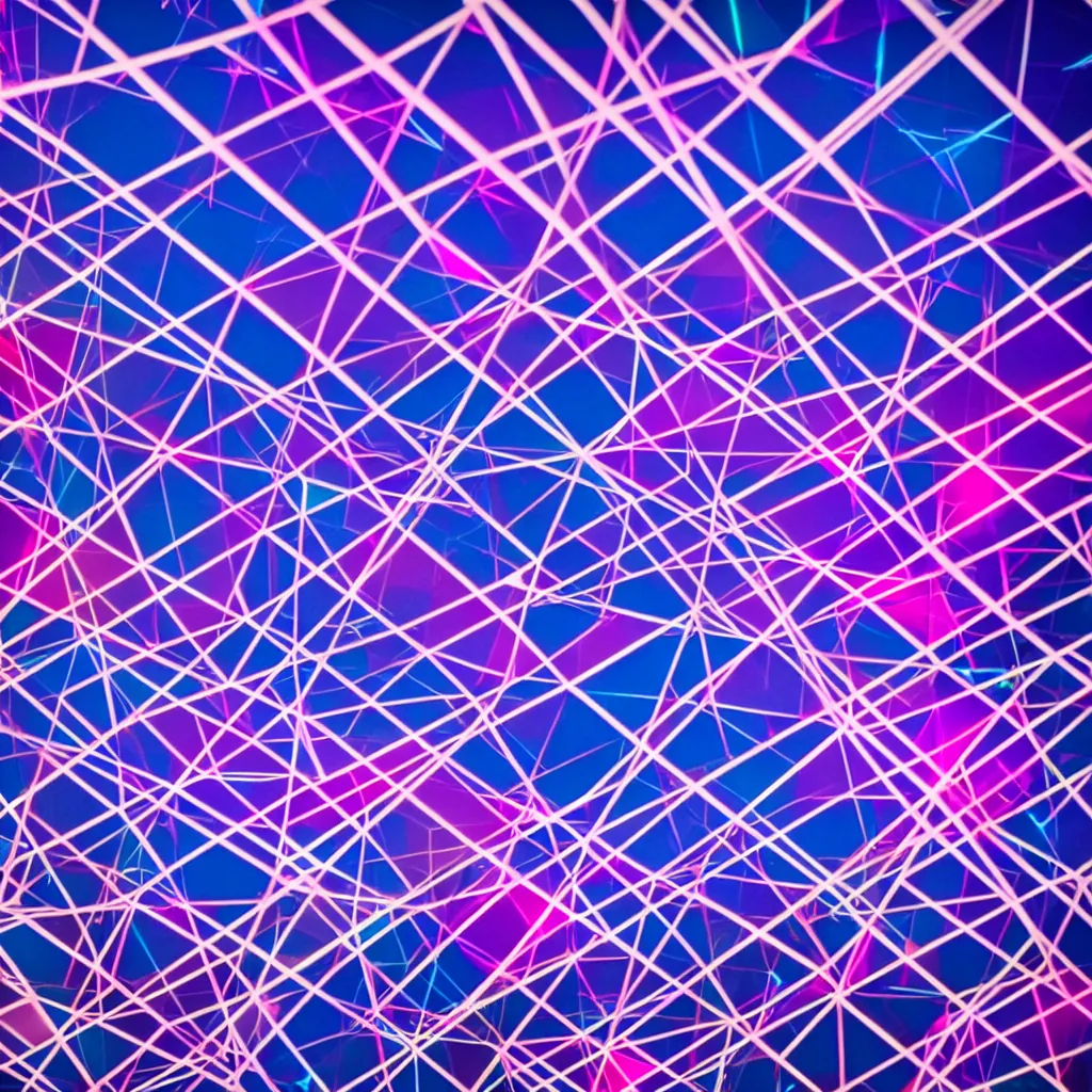 Image similar to photograph of intersecting windows of various colors at night, blue and pink accents, dream-like, hyperbolic geometry, trending on Unsplash, volumetric lighting