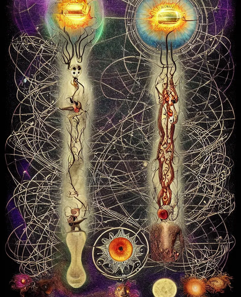 Image similar to whimsical freaky creature sings a unique canto about'as above so below'being ignited by the spirit of haeckel and robert fludd, breakthrough is iminent, glory be to the magic within, cosmic collage by ronny khalil