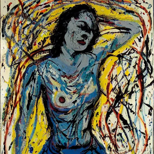 Image similar to photo of young woman by jackson pollock