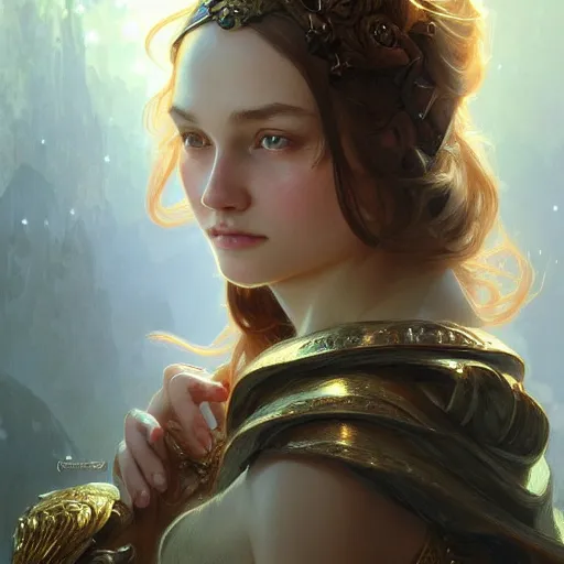 Prompt: beautiful young teen daria strokous, closeup, d & d, fantasy, intricate, elegant, highly detailed, digital painting, artstation, concept art, matte, sharp focus, illustration, art by artgerm and greg rutkowski and alphonse mucha