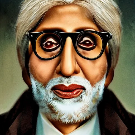 Image similar to realistic expired kodak film portrait of albino amitabh bachchan, hyperrealism, photorealistic, detailed, atmospheric, 8 k, award winning photography, cinematic