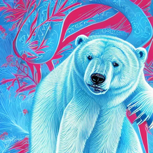 Image similar to blue paper + an intricate polar bear depiction + elaborate red illustration, very detailed, deviantart, 8 k vertical wallpaper, tropical, colorful, airy, anime illustration, anime nature