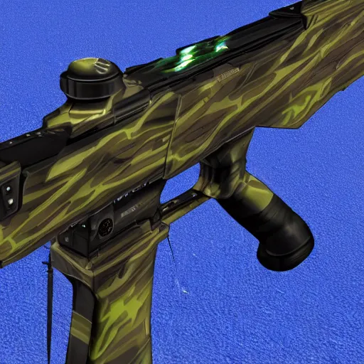 Image similar to a realistic looking photon rifle from Phantasy Star Online, high detail, high contrast, desert camouflage