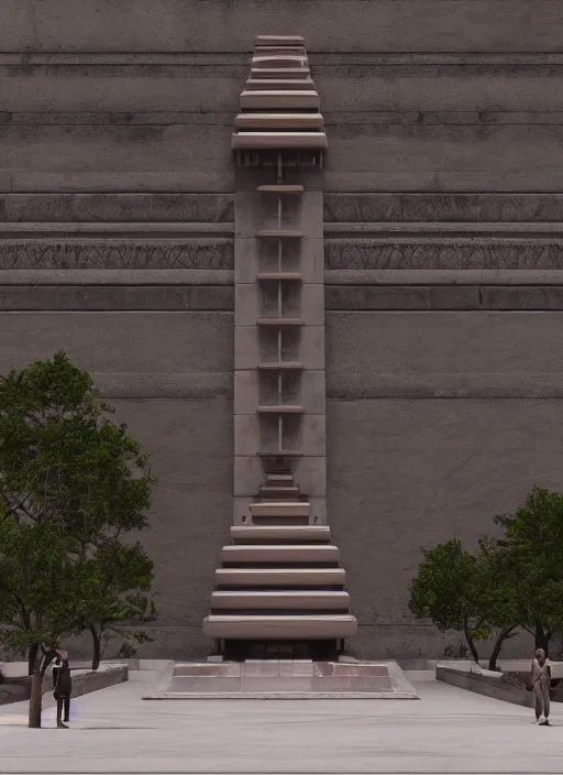 Image similar to highly detailed realistic architecture 3 d render of a metallic monumental stele in frank lloyd wright style standing on a highway, archdaily, made in unreal engine 4 octane render